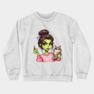 Cat Mom Green Girl Christmas Crewneck Sweatshirt